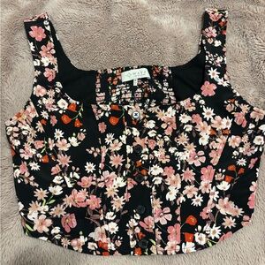 Wayf Black and Pink Floral Crop Top